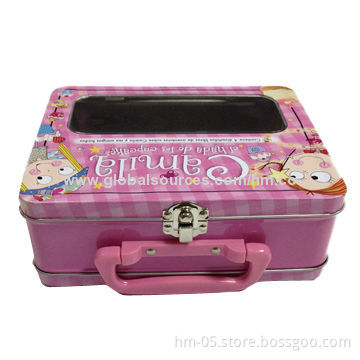 Food Tin Box with Handle and PVC Window, Food or Toy Packing, Food-grade Test, OEM Orders Welcomed